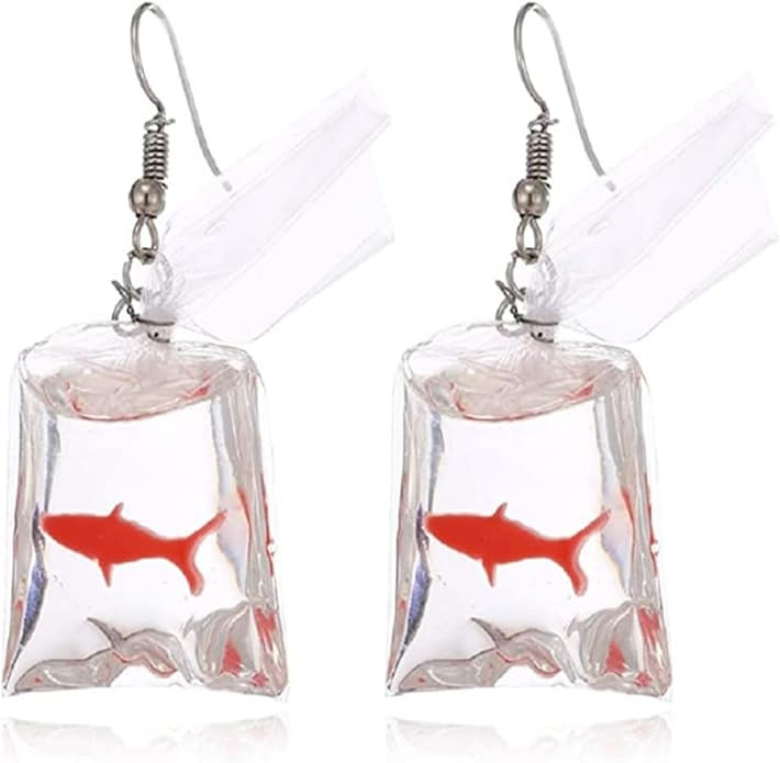 MALOYANVE Goldfish Water Bag Shaped Earrings for Women Charm Funny Handmade Resin 3D Lifelike Ani... | Amazon (US)