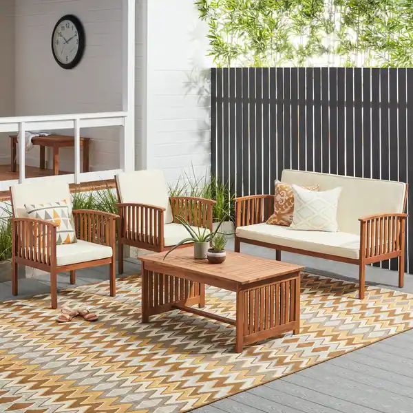 Carolina 4-piece Outdoor Acacia Sofa Set by Christopher Knight Home | Bed Bath & Beyond