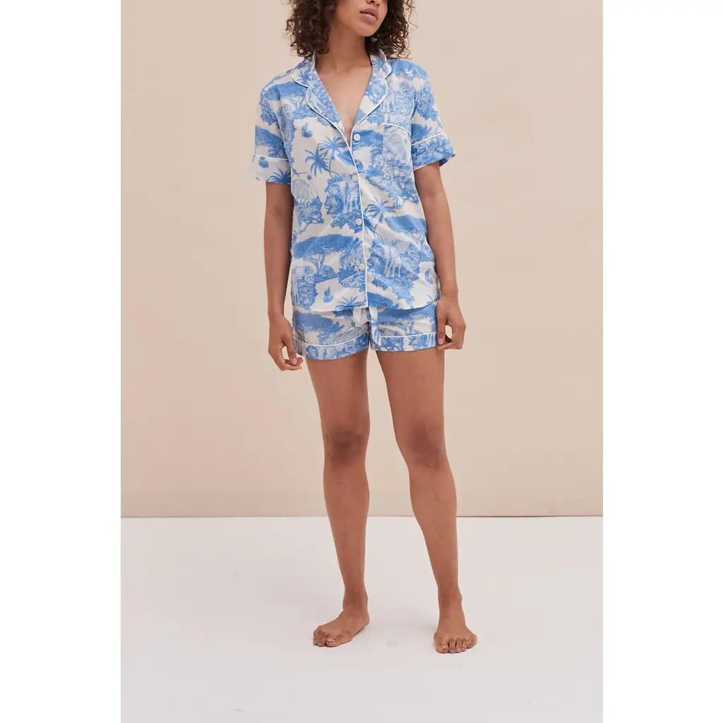 Desmond & Dempsey Short Sleeve Pajama Set in Loxodonta Blue at Nordstrom, Size X-Small Uk | Nordstrom