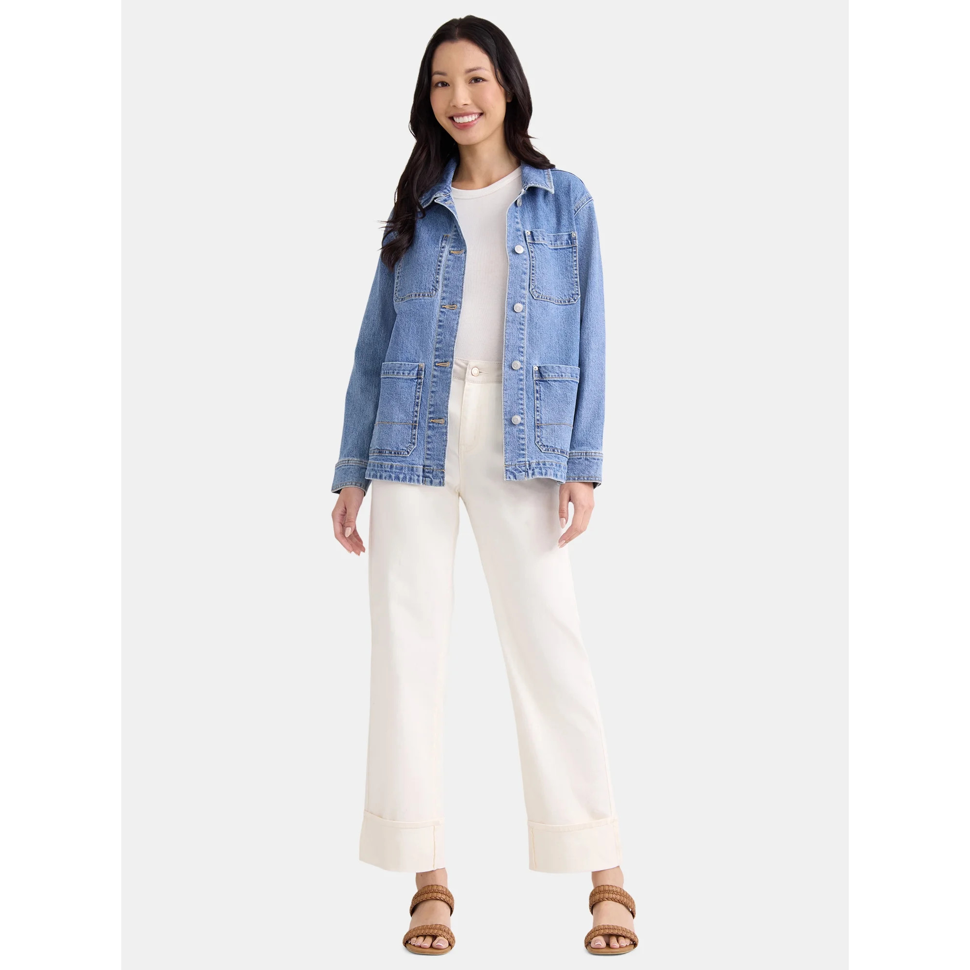 Time and Tru Women's High Rise Colorblock Straight Leg Cuffed Jeans, 29" Inseam, Sizes 2-20 | Walmart (US)