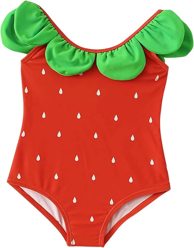 Toddler Baby Girl Onepiece Cute Swimsuit Sport High Waist Bikini Set Swimwear Strawberry Bathing ... | Amazon (US)