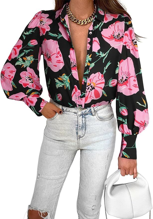 EVALESS Womens Tops Button Down Shirts Print Long Sleeve Blouses for Women Fashion 2024 | Amazon (US)