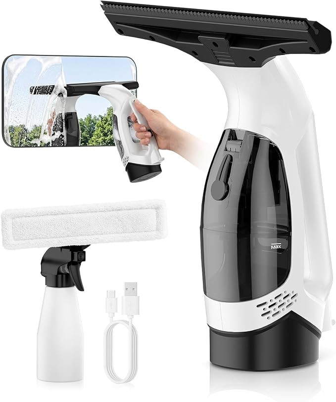 Window Vacuum Squeegee Cordless, 3-in-1 Electric Window Cleaner Tool with Spray & Microfiber Pad,... | Amazon (US)