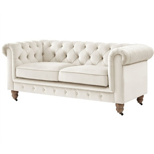 Londynn Loveseat Beige Velvet 71L x 33.5W x 30.3H Button Tufted Rolled Arm | Cymax