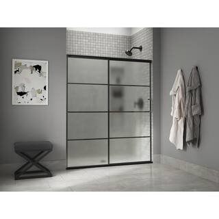KOHLER Elate 56-60 in. W x 71 in. H Sliding Frameless Shower Door in Matte Black with Thick Frost... | The Home Depot