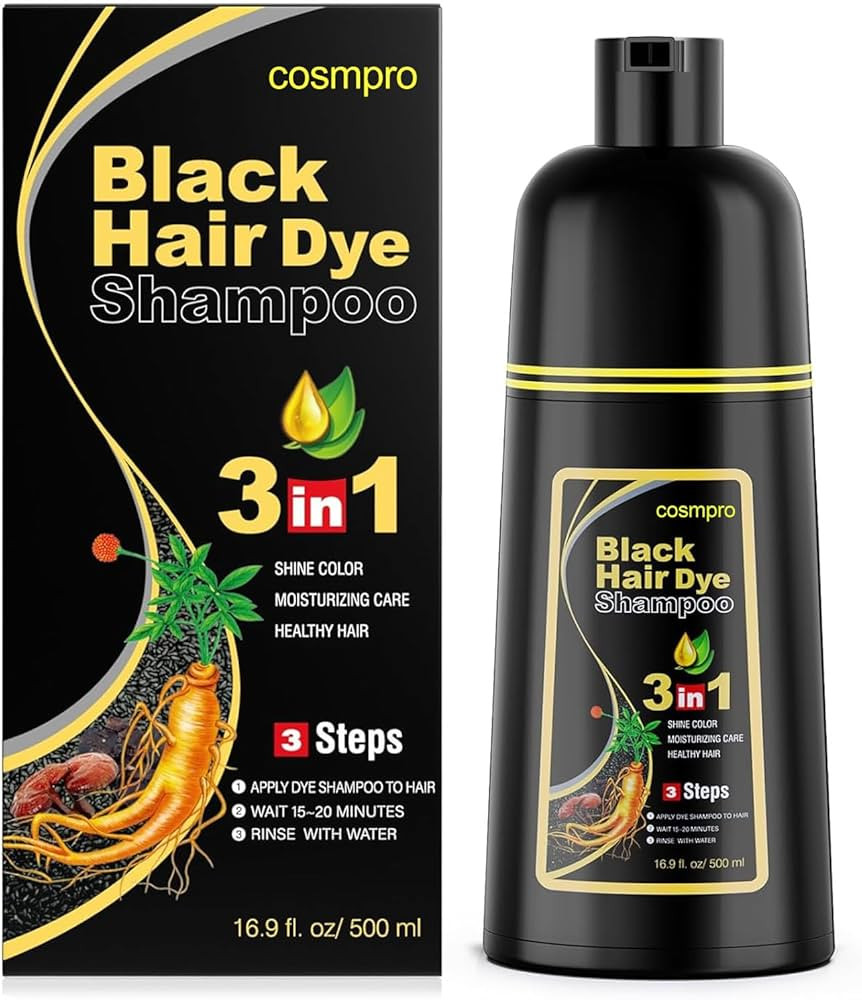 Black Hair Dye Shampoo 3 in 1 for Women/Men for Gray Coverage Instant Hair Color Shampoo Natural ... | Amazon (US)