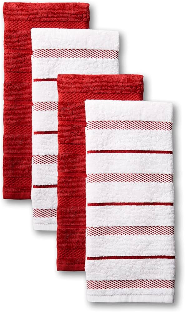 KitchenAid Albany Kitchen Towel 4-Pack Set, Passion Red/White, 16"x26" | Amazon (US)