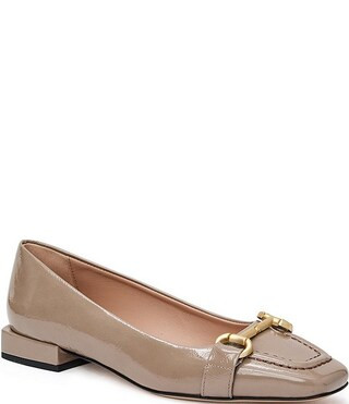 Perla Patent Leather Bit Buckle Square Toe Flats | Dillard's