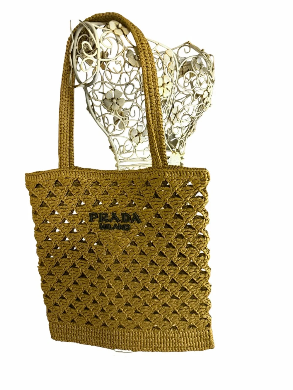 Authentic Prada Raffia Olive Green Crochet Tote Bag | Poshmark