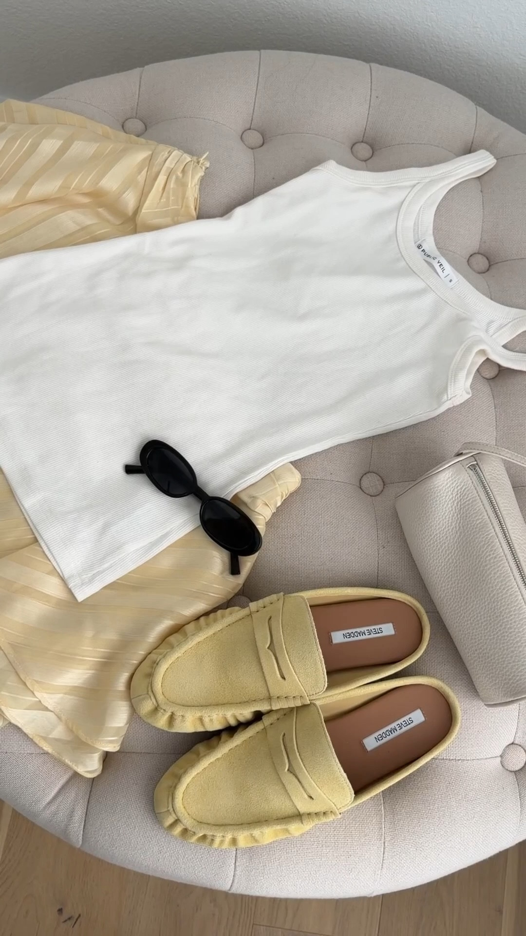 Casual spring outfit 
Tank: small
Skort: 6 
Loafers: 6.5 
Mini white bag 
Sunglasses 

#LTKootd #LTKdayinmylife #LTKgrwm