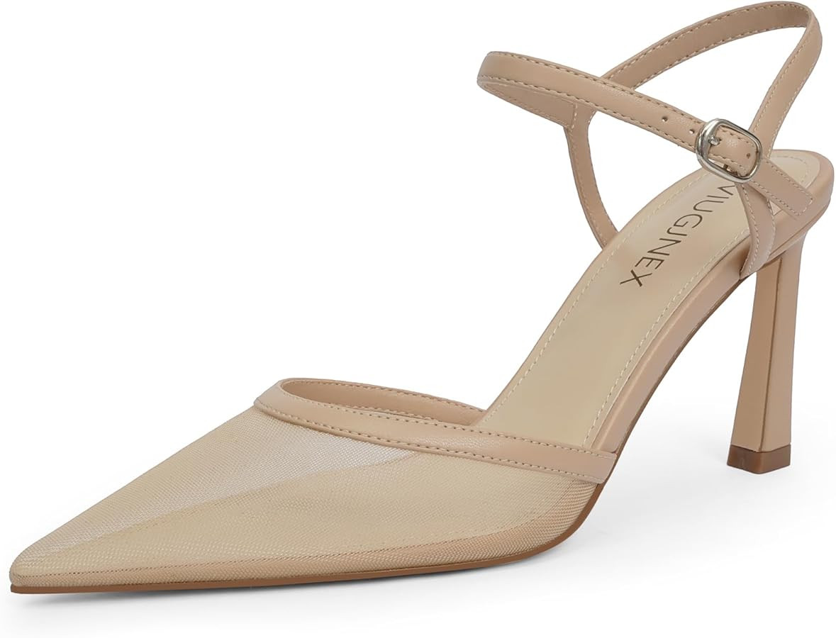 Women’s Closed Toe Heels Pointed Toe Stiletto Pumps with Ankle Strap Slingback Dressy Shoes for... | Amazon (US)