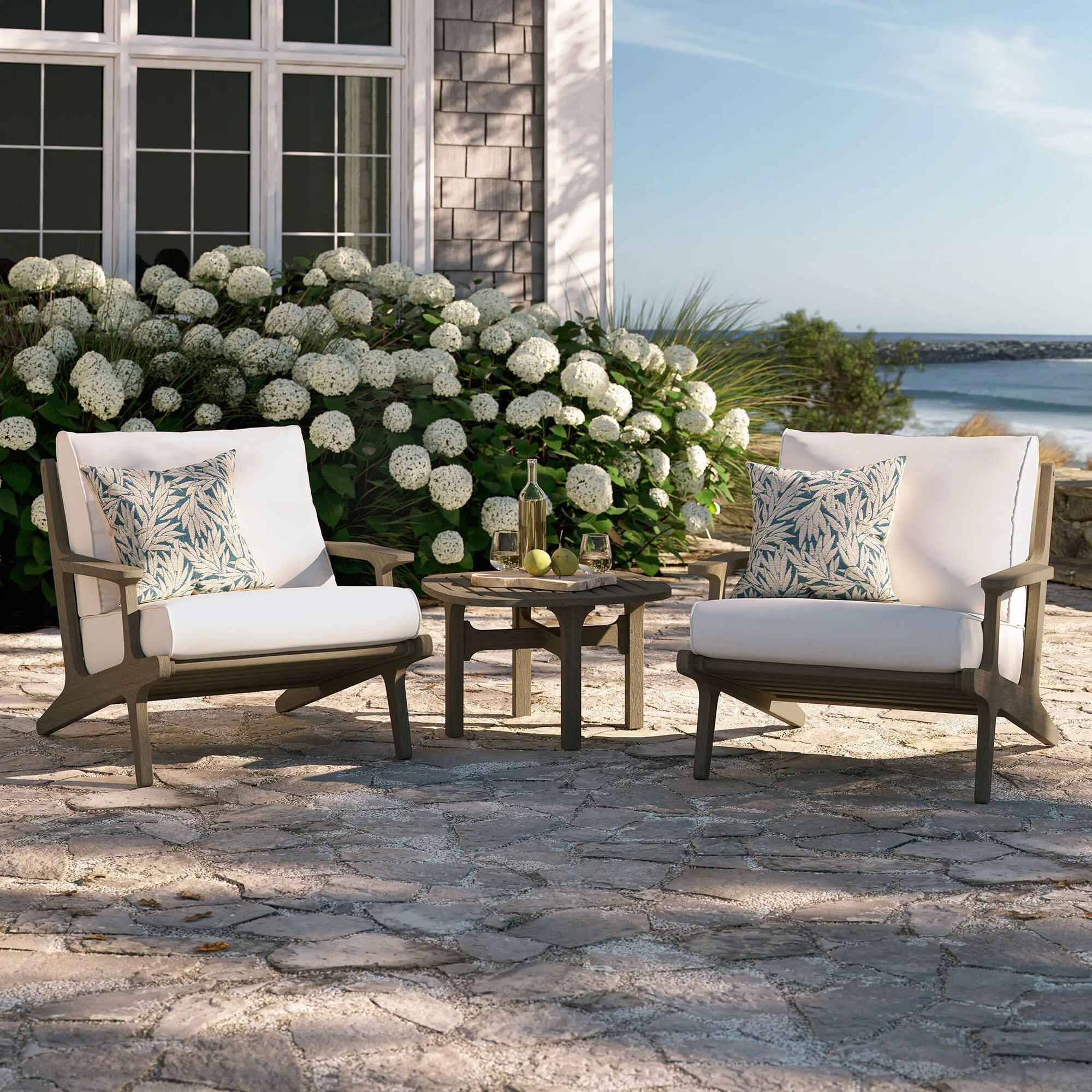 Modway Saratoga Outdoor 2 Lounge Chair and Side Table, Weathered Gray/White | Ashley