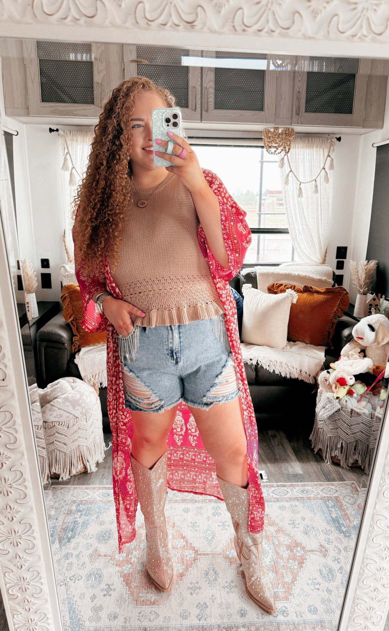 Concert outfit inspo ⚡️🪩🤍concert outfit | concert look | disco cowgirl | Nashville outfit | Nashville bachelorette look | Morgan wallen concert outfit | Taylor swift concert outfit | country concert outfit | western concert outfit | concert season | cowgirl boots | amazon cowboy boots | rhinestone cowgirl boots | amazon rhinestone cowgirl boots | amazon boots | amazon finds | amazon fashion | amazon outfit | amazon look | amazon concert outfit | amazon concert finds | western concert outfit | western fashion | amazon western fashion | amazon western outfit | blingy jean shorts | rhinestone jean shorts | curvy jean shorts | concert shorts | tank top | neutral tank top  | kimono | pink kimono | amazon kimono 

#LTKMidsize #LTKStyleTip #LTKSaleAlert