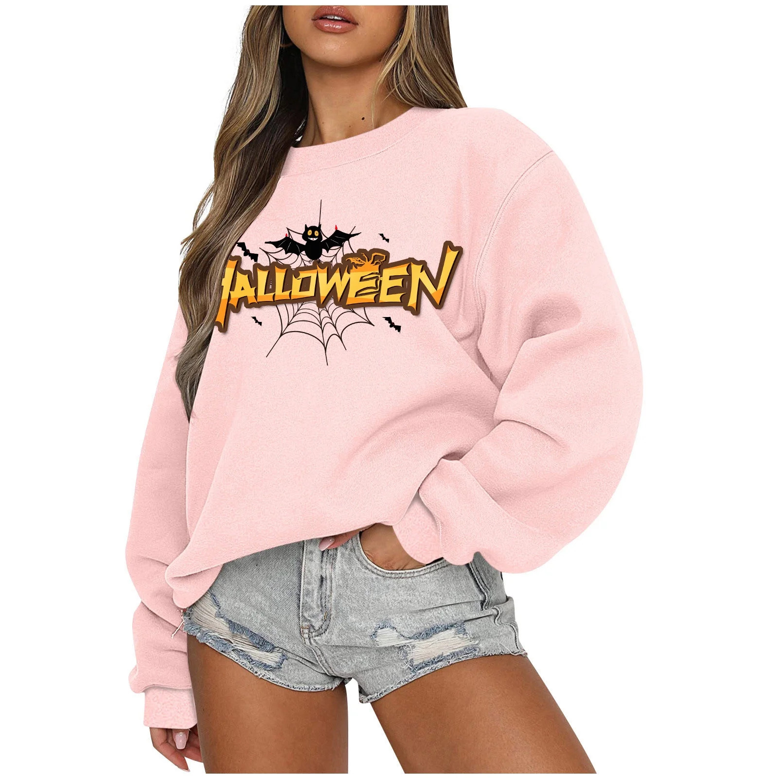 YanHoo Women Sweatshirt Y2K Graphic Crew Neck Pullover Sweatshirt Teen Girls Halloween Pink Hoodi... | Walmart (US)
