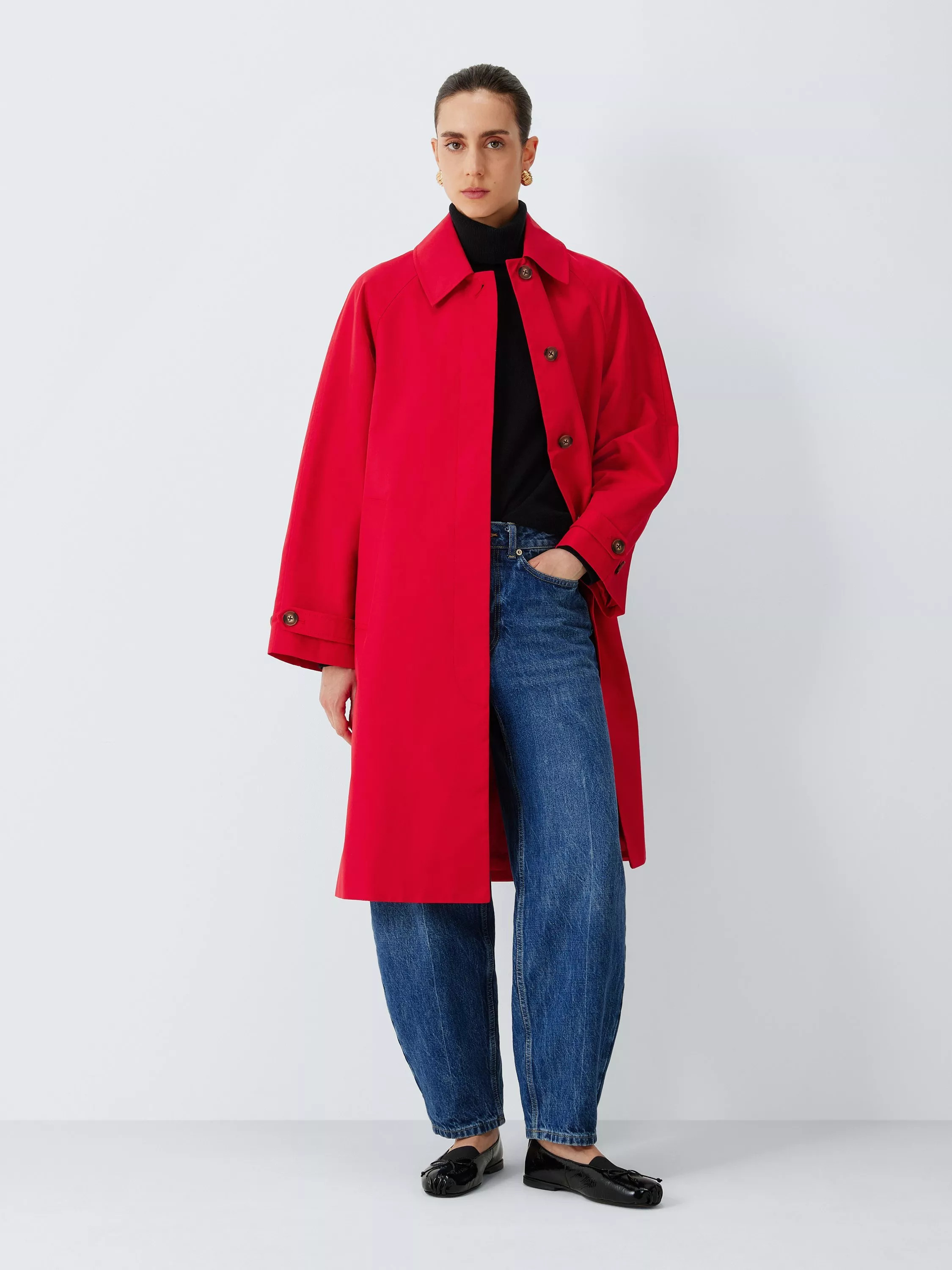 Single Breasted Cotton Blend Car Coat, Red | John Lewis (UK)
