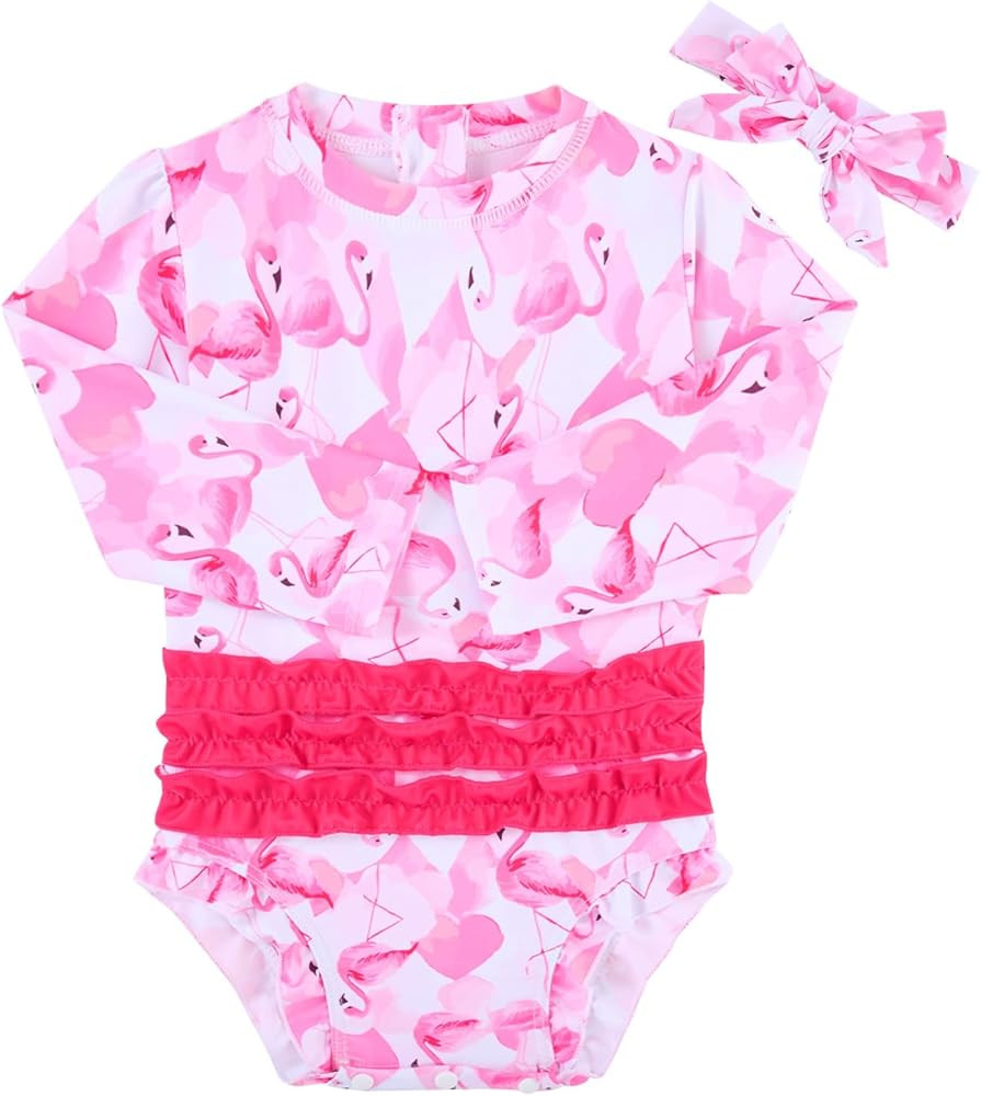 ADUKIDE Baby Girls Rash Guard Swimsuit Long Sleeve Ruffles Swimwear with Zipper UPF 50+ One Piece... | Amazon (US)