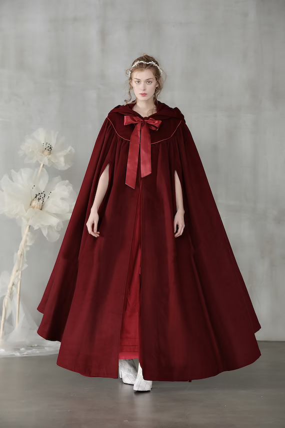 Read the full title
    maxi hooded wool cloak in wine red, wool cape, maxi cape, princess weddin... | Etsy (UK)