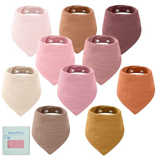 Yoofoss Muslin Baby Bibs 10 Pack Bandana Bibs 100% Cotton 6-Layer Soft Absorbent Drool Bibs for Boys and Girls, Gradient Pink | Amazon (US)