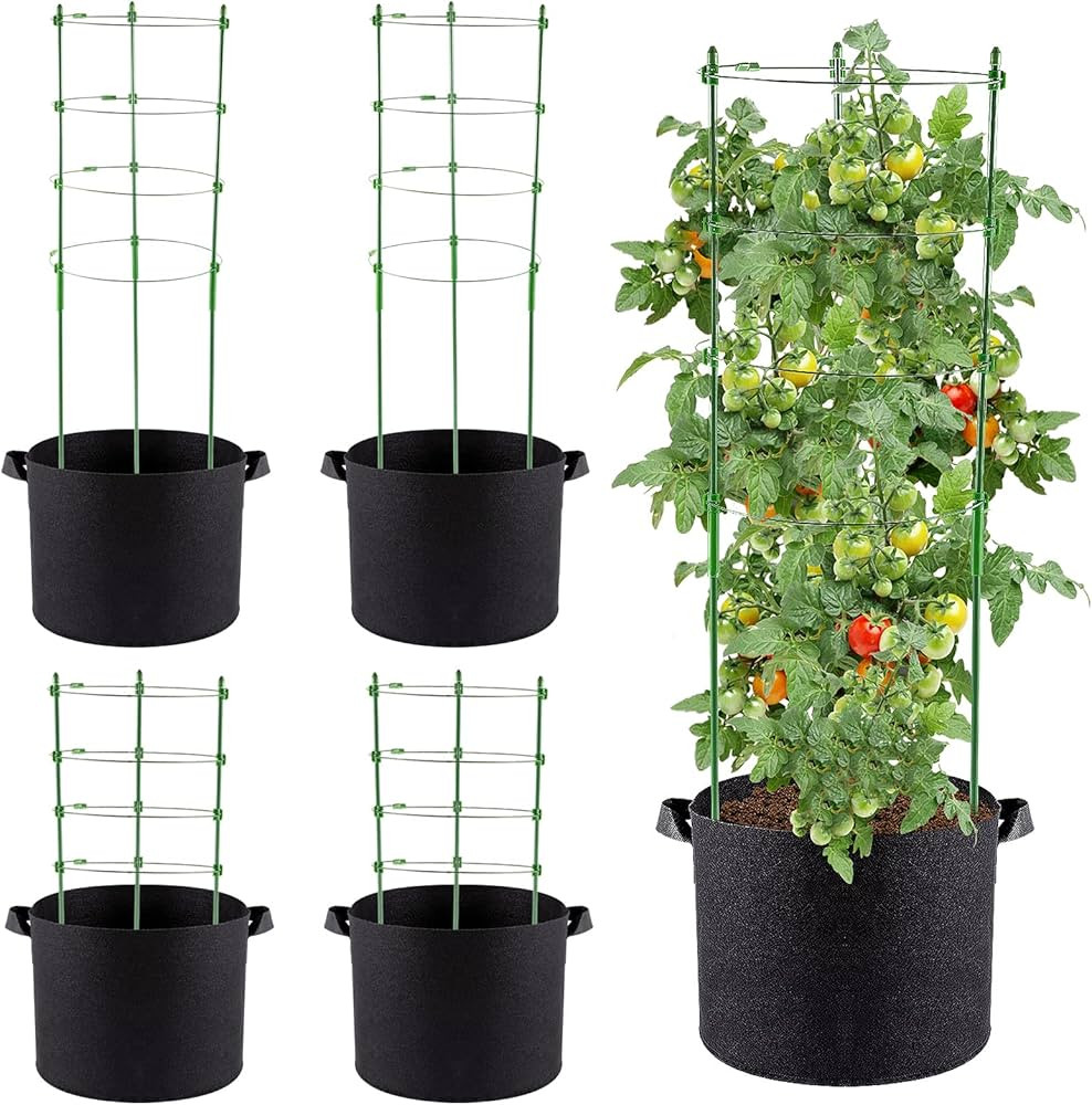 4-Pack Plant Support Cages with 5-Gallon Sturdy Grow Bags - 34.5" Tomato Cages for Garden with 4 ... | Amazon (US)
