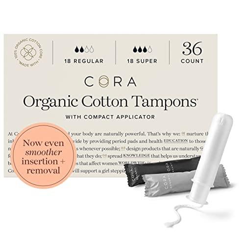 Cora Organic Tampons | Regular/Super Absorbency Variety Pack | 100% Cotton Core, Unscented with BPA- | Amazon (US)