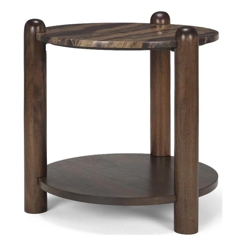 Jovia Brown Mango Wood W/ Cappuccino Marble Round Side Table - Walmart.com | Walmart (US)