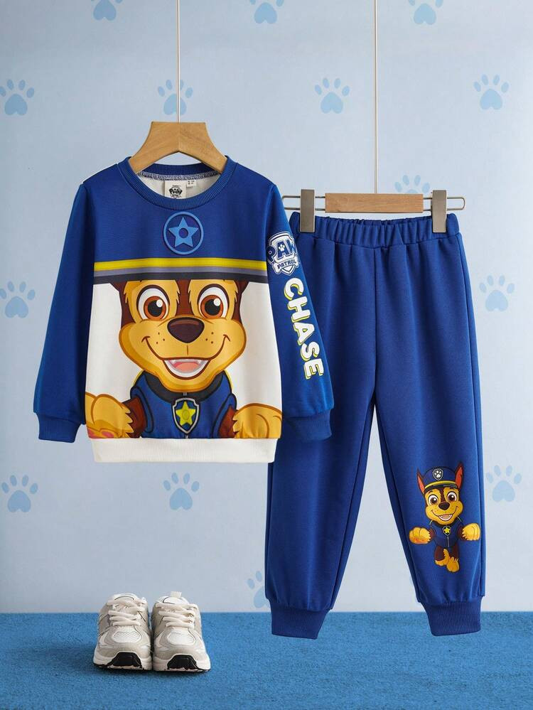SHEIN | PAW Patrol 2pcs/Set Young Boy Cartoon Puppy Chase Pattern Knit Crew Neck Loose Contrast C... | SHEIN