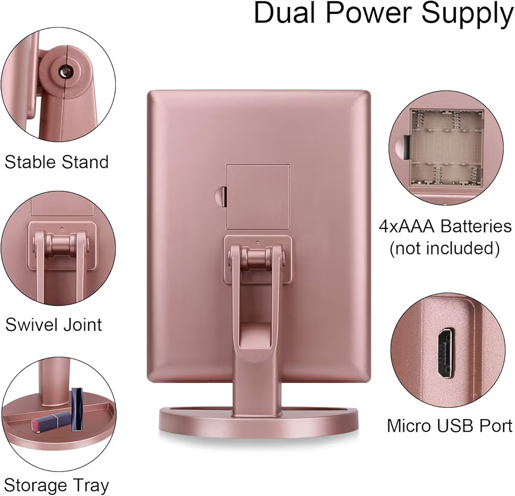 deweisn Dresser Mount Tri-Fold Lighted Vanity Mirror with 21 LED Lights, Touch Screen and 3X/2X/1... | Amazon (US)