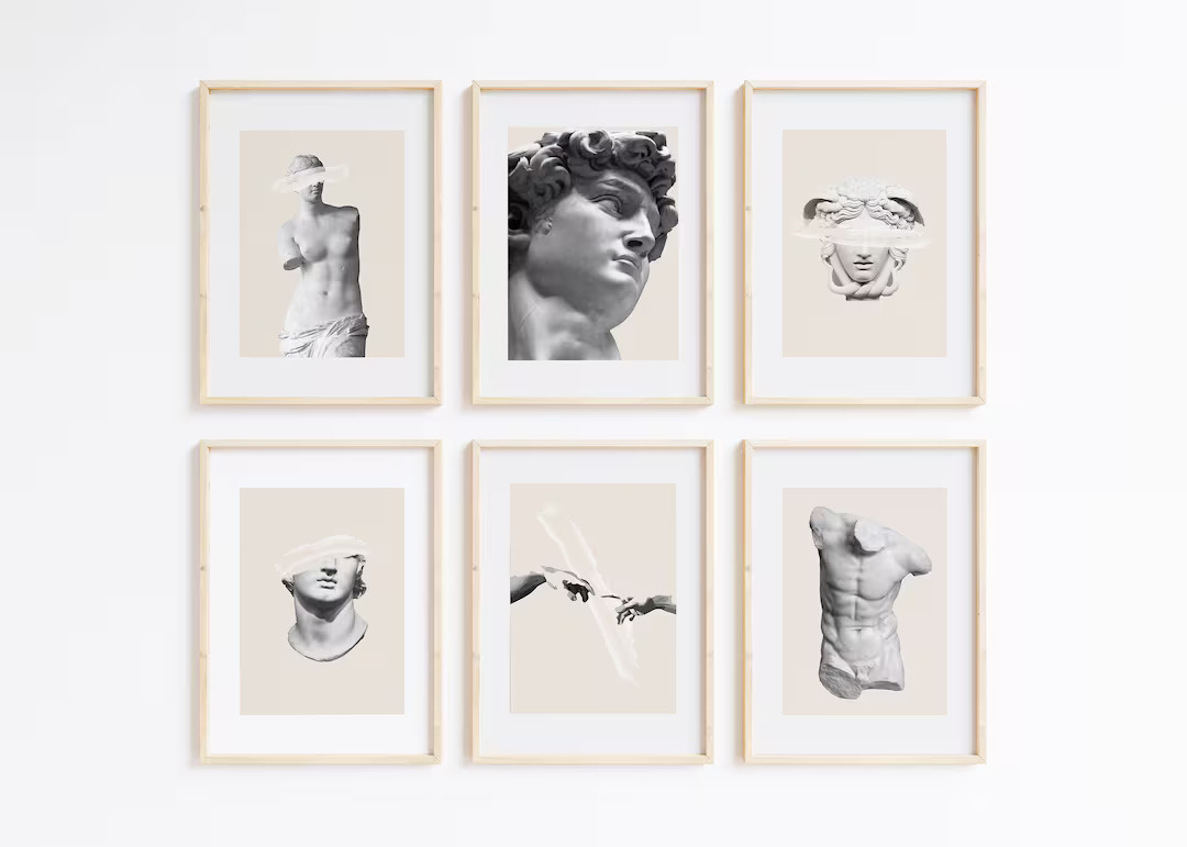 Statues Set of Six Prints wall art, Rome statues, Beige Neutral art, Greek mythology art, Aesthet... | Etsy (US)