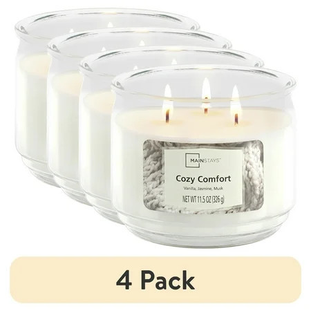 (4 pack) Mainstays 3-Wick Scented Glass Jar Candle, Cozy Comfort, 11.5oz. | Walmart (US)