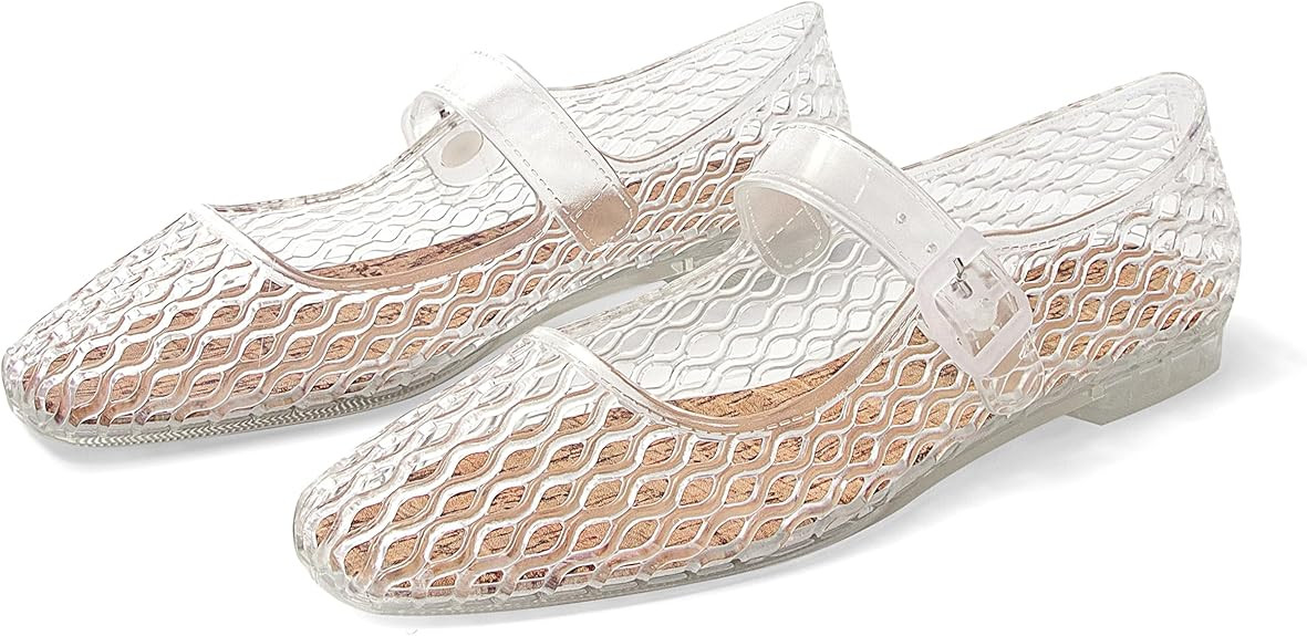 DOEYG Jelly Mary Ballet Flats for Women Jelly Sandals Shoes Women Beach Jellies Mary Jane Flats B... | Amazon (US)