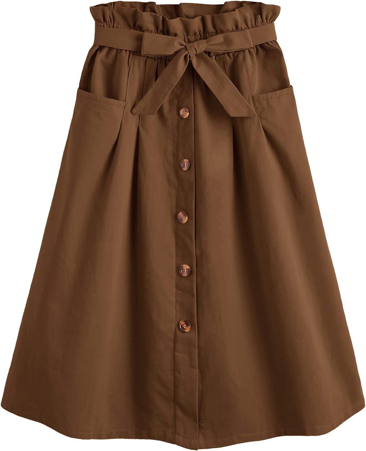 SweatyRocks Women's Casual High Waist Pleated A-Line Midi Skirt with Pocket | Amazon (US)