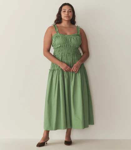 D�?EN Marianne Dress -- English Ivy - Size - L Cotton Fitted Sleeveless Prairie Vintage-inspired Effortless | DOEN