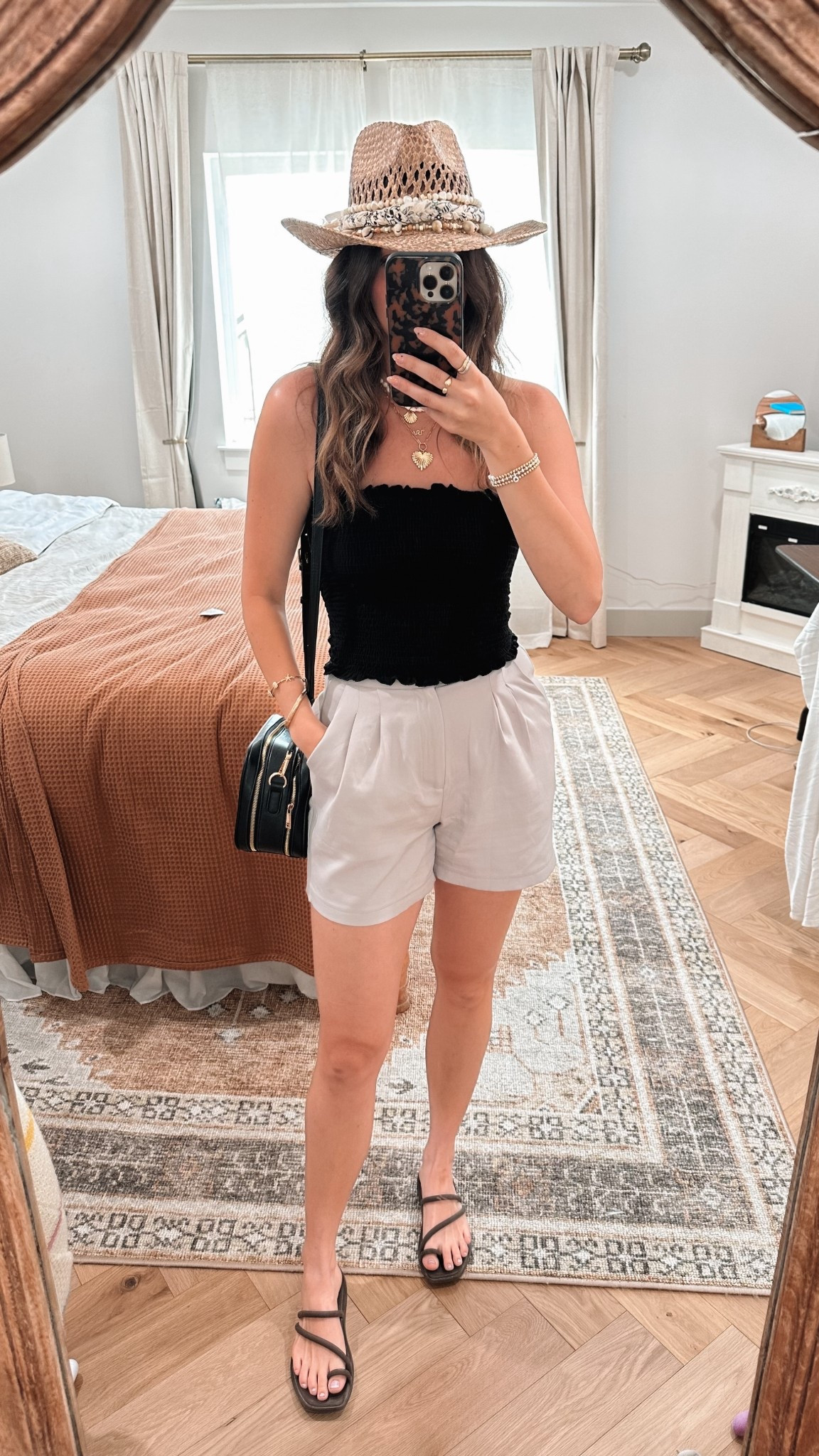 DIY costal cowboy hat ootd 🤠 wedding size medium tube top and shorts. Wearing size 7 croc sandals
Hat from hobby lobby 