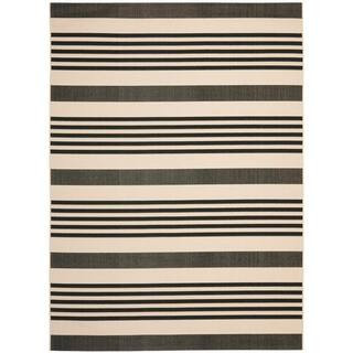 Courtyard Black/Bone 9 ft. x 12 ft. Striped Indoor/Outdoor Patio Area Rug | The Home Depot