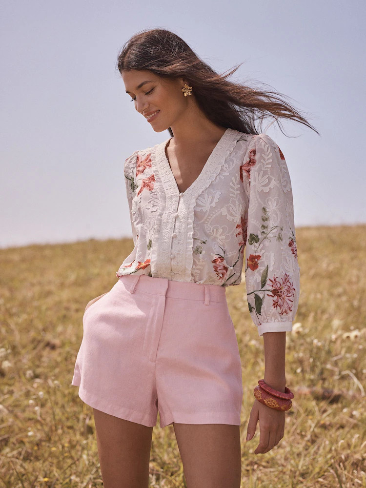 Love & Roses x RHS Ivory 3D Floral Print Blouse | Next EU