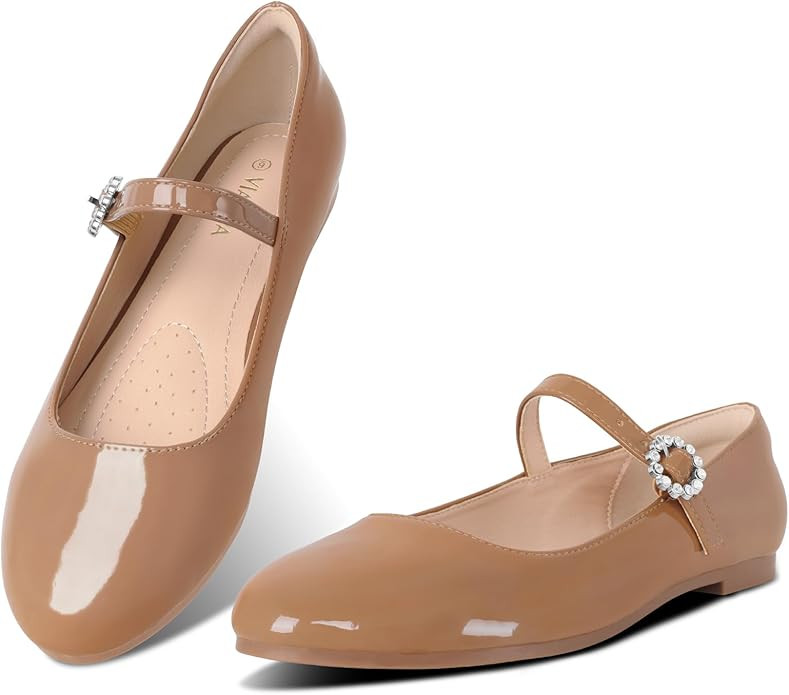 Womens Mary Jane Shoes Comfortable Strap Flats Dressy Casual Ballet Flats Shoes Floral Buckle Rou... | Amazon (US)