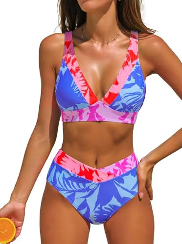 popvil High Waisted Bikini Sets 2026 Leopard Print Two Piece Swimsuits for Women Cheeky Tummy Control Sexy V Neck Bathing Suits Ladies Beach Summer Neon | Amazon (US)