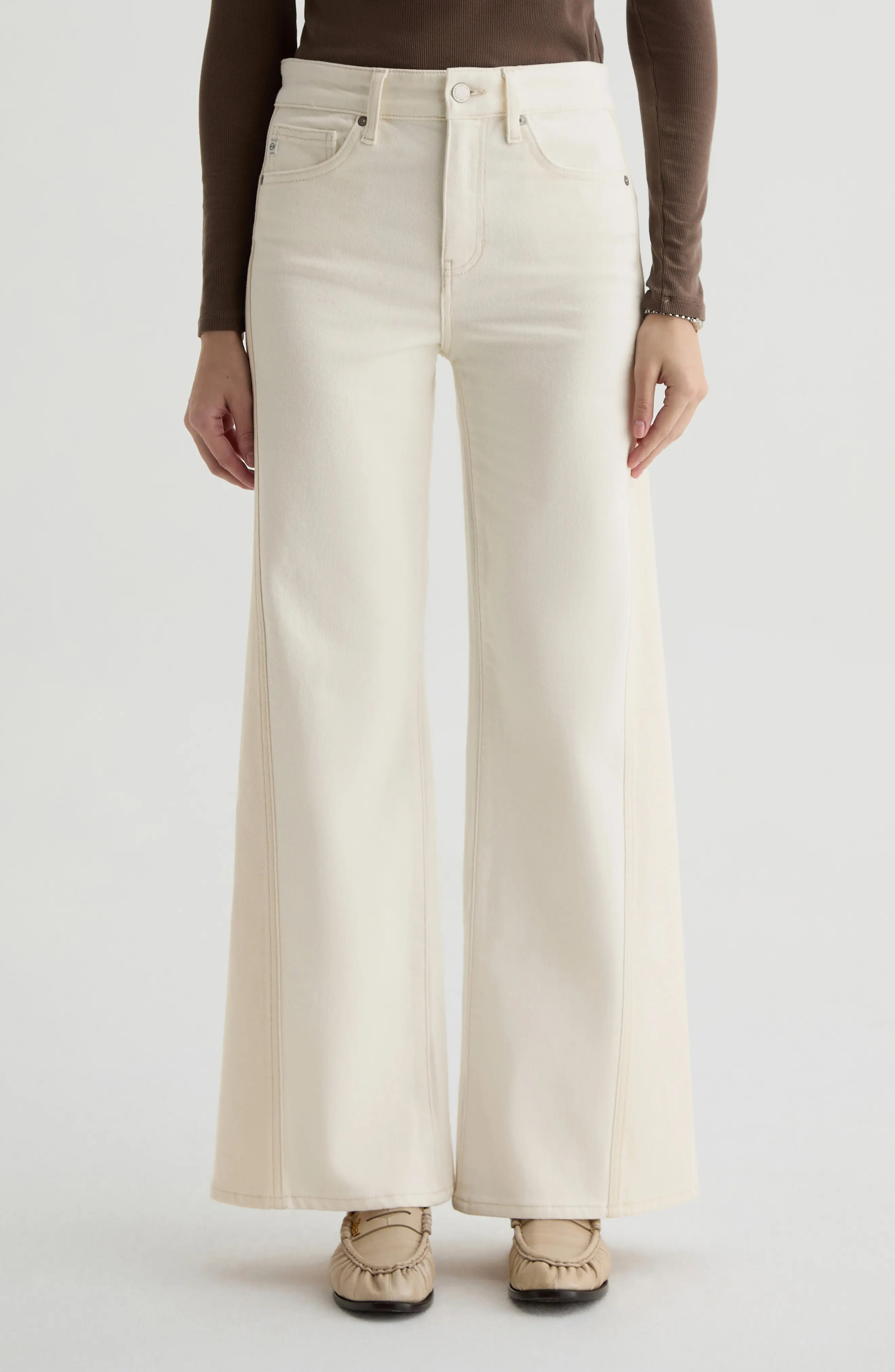 AG Saige High Waist Wide Leg Jeans in Powder/ecru at Nordstrom, Size 27 | Nordstrom