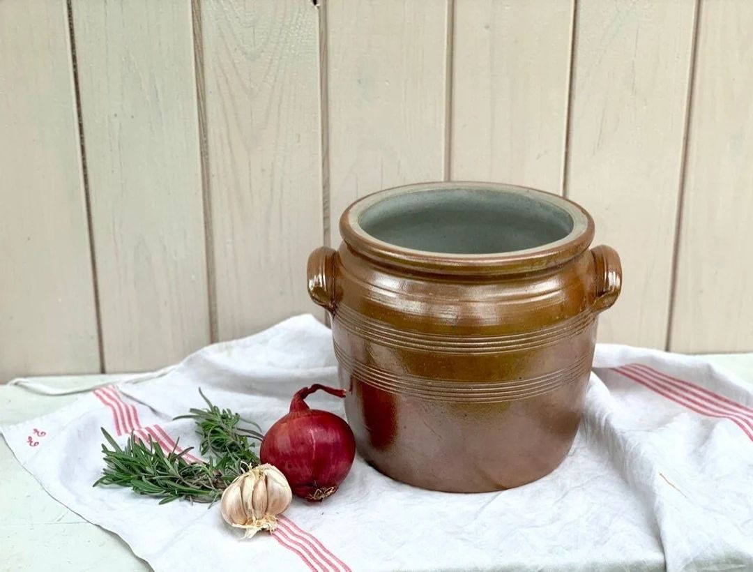 French Glazed Stoneware Confit Pot Vintage 1930s Stoneware - Etsy | Etsy (US)