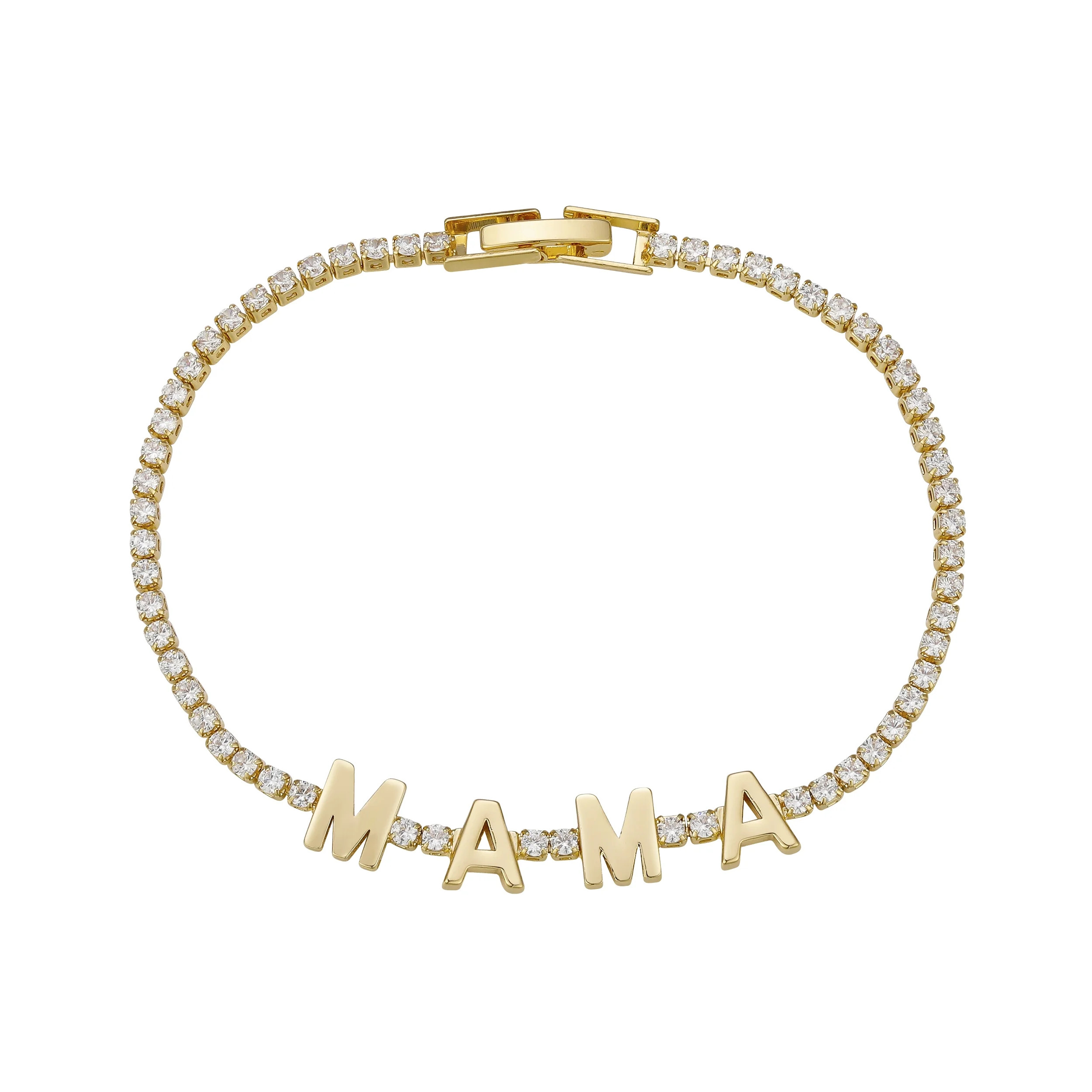 Women's 14Kt Gold Flash Plated Cubic Zirconia "Mama" Tennis Bracelet, 7.5" | Walmart (US)