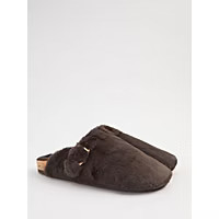 Chocolate Brown Faux Fur Buckle Strap Mule Slippers | George at ASDA