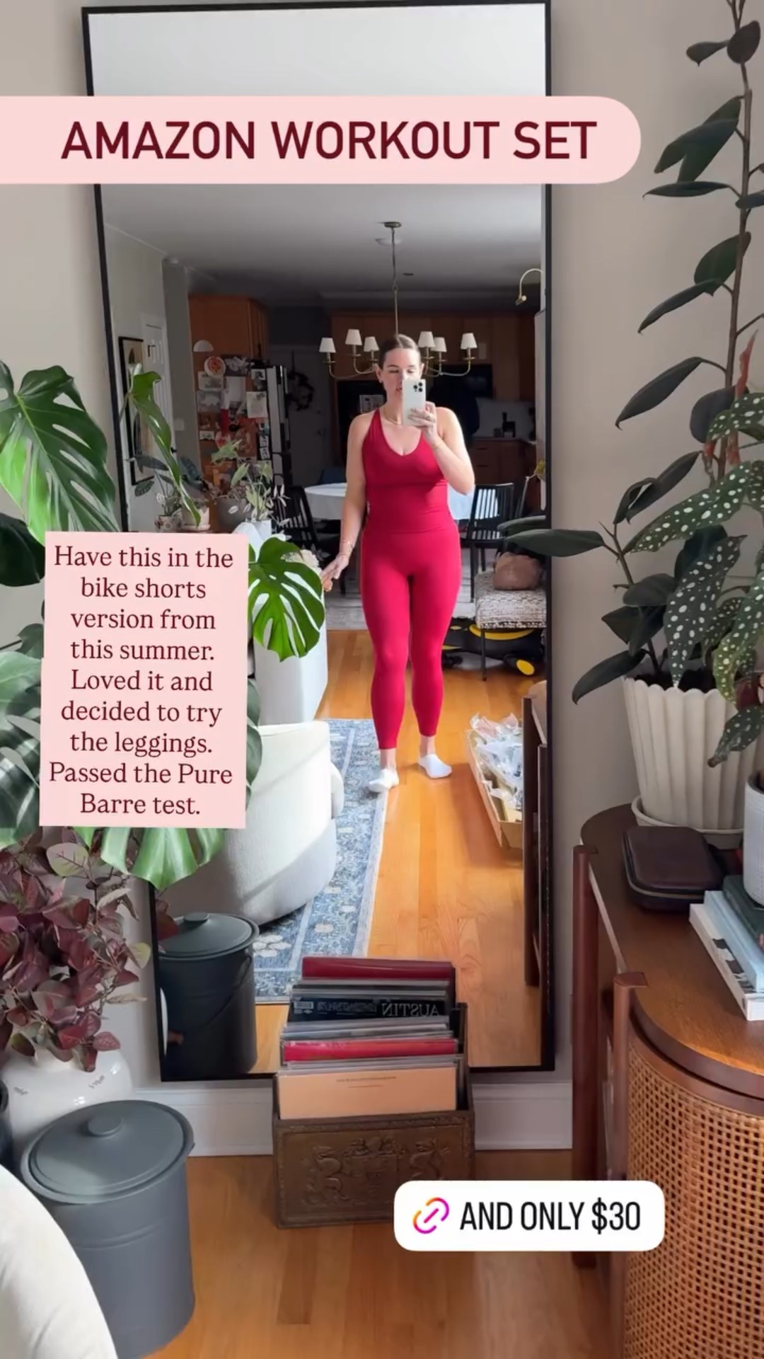 . AMAZON WORKOUT SET Have this in the bike shorts version from this summer. Loved it and decided to try the leggings. Passed the Pure Barre test.