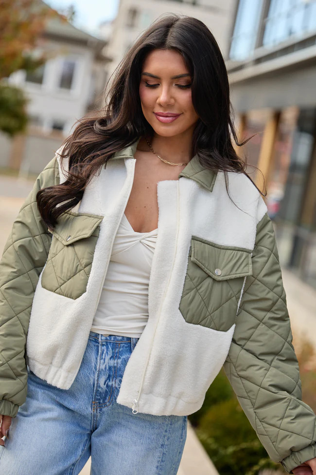 Maeve Sage Zip Front Sherpa Jacket SALE | Pink Lily