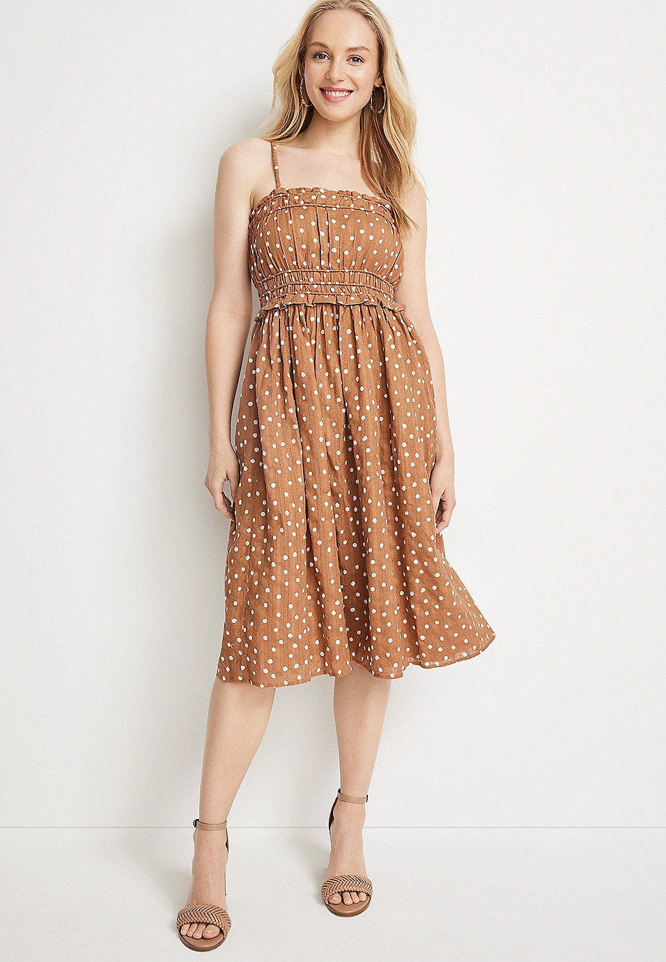 Polka Dot Smocked Midi Dress | Maurices