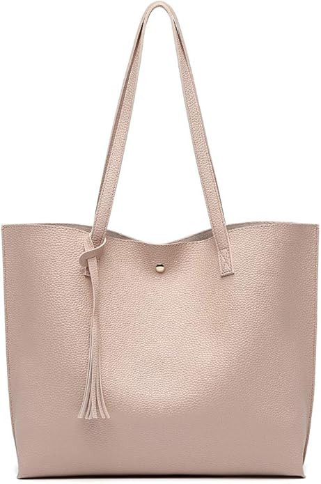 Women's Soft Faux Leather Tote Shoulder Bag from Dreubea, Big Capacity Tassel Handbag | Amazon (US)