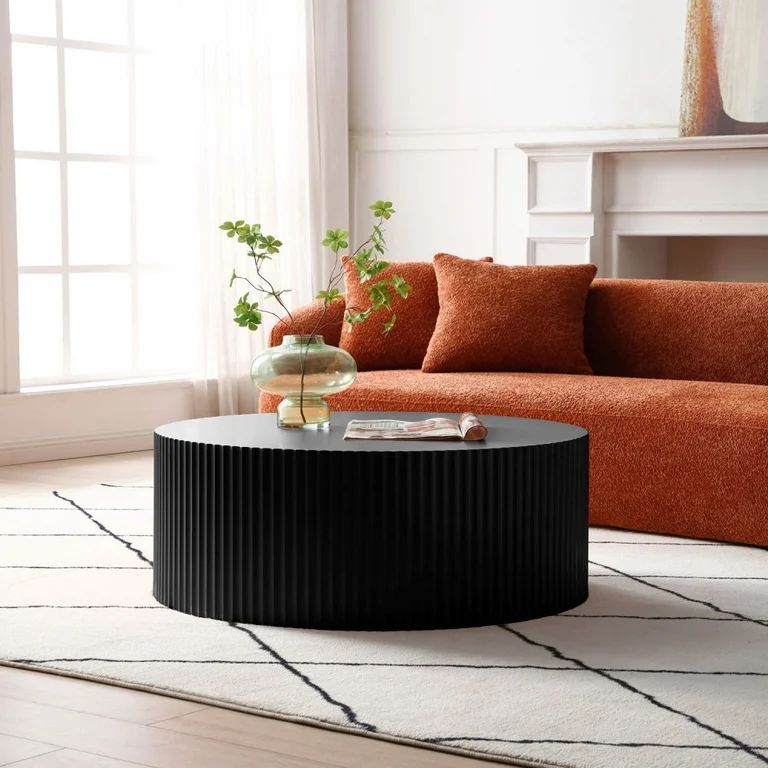 Modern Round Coffee Table, Wood Center Table Accent Round Table with Relief Design - Walmart.com | Walmart (US)