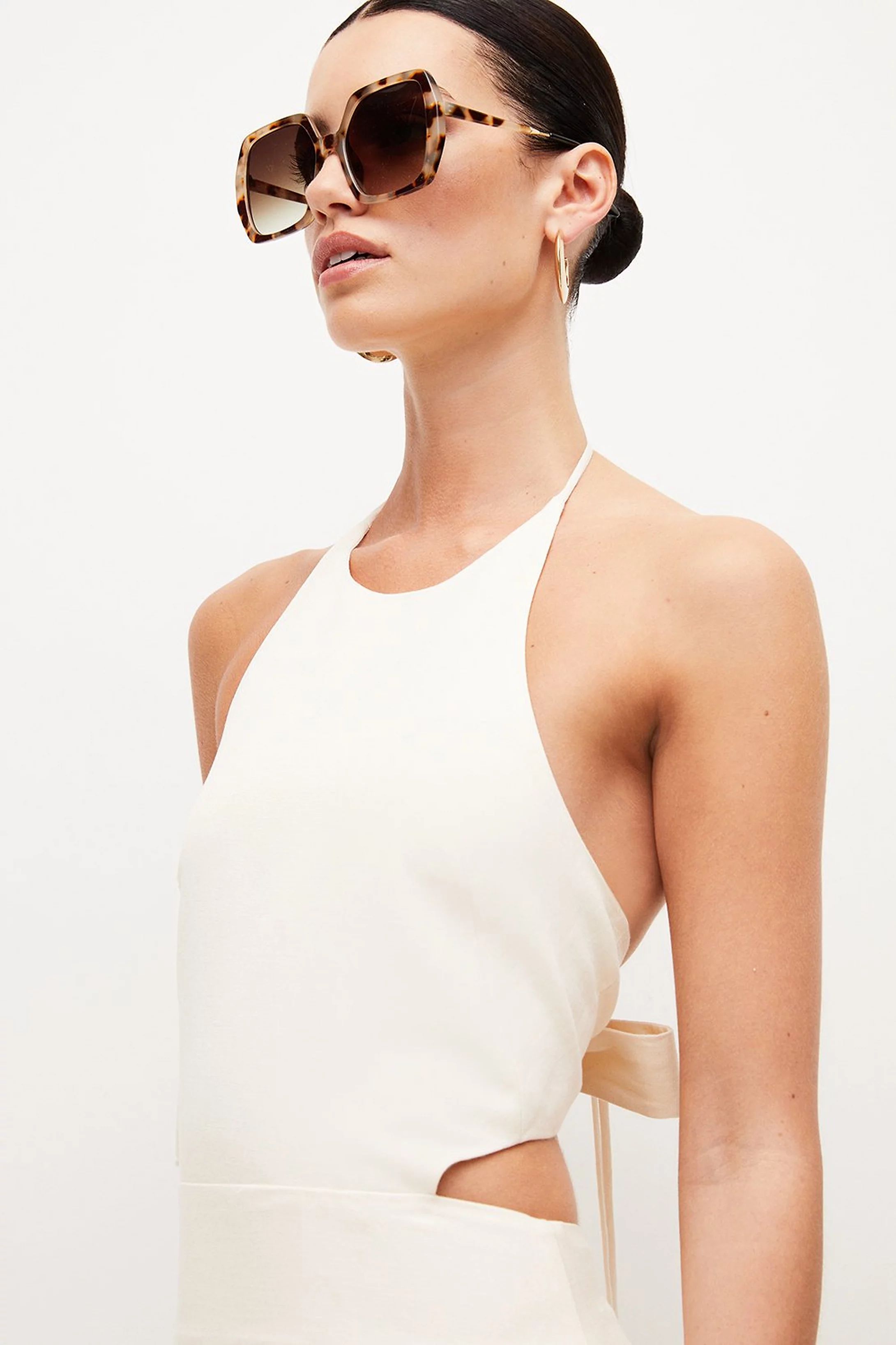 Petite Tailored Linen Blend Cut Out High Low Dress | Karen Millen UK & IE