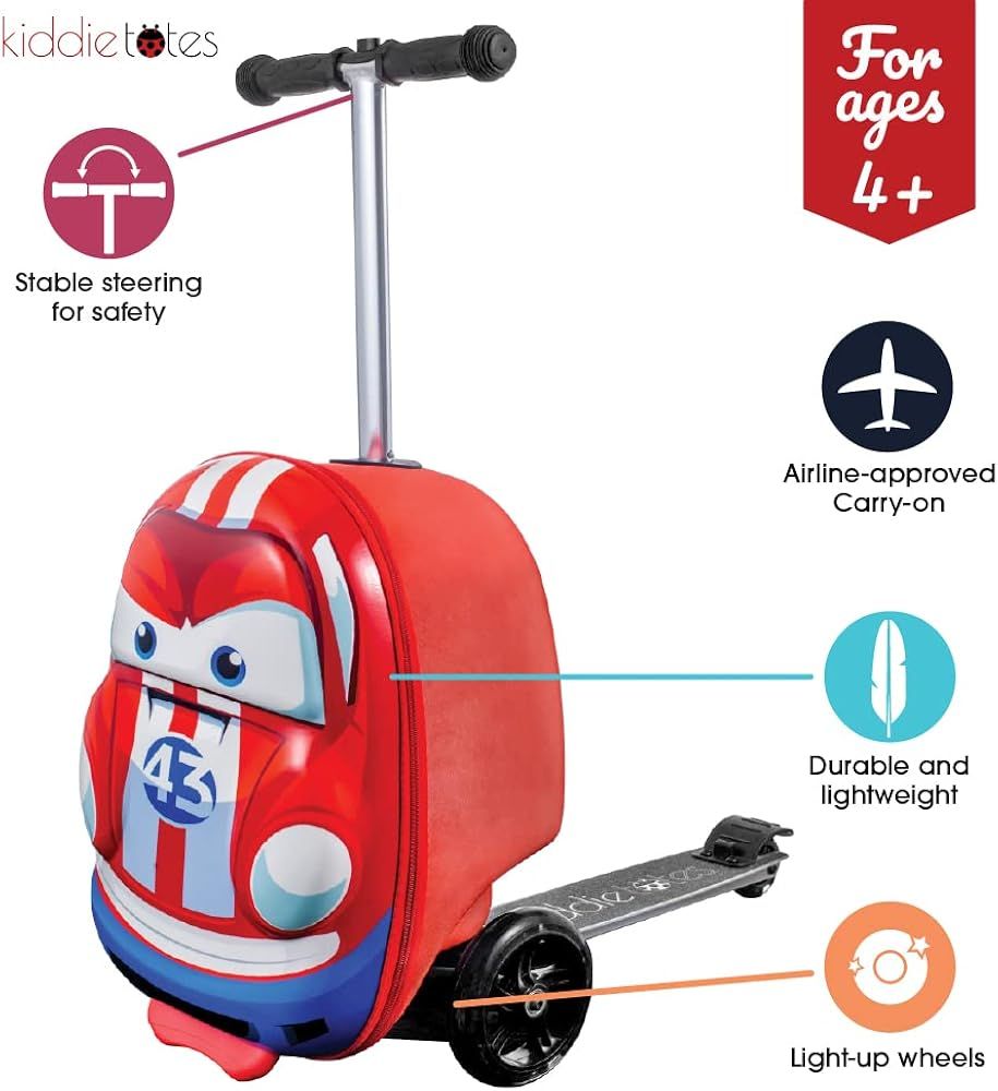 Kiddietotes 3-D Hardshell Ride On Suitcase Scooter for Kids - Cute Lightweight Kids Carry-On Luggage | Amazon (US)