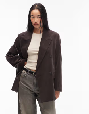 ARKET cord double breasted blazer coat in brown | ASOS (Global)