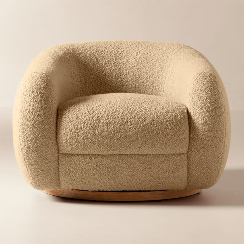 Laszlo Camel Brown Boucle Swivel Chair + Reviews | CB2 | CB2